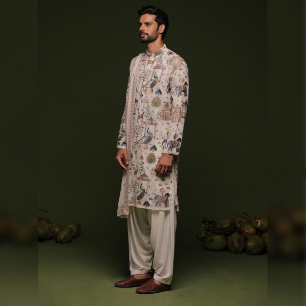 Ethnic Motifs Embroidered Mandarin Collar Straight Kurta with Patiala & Dupatta