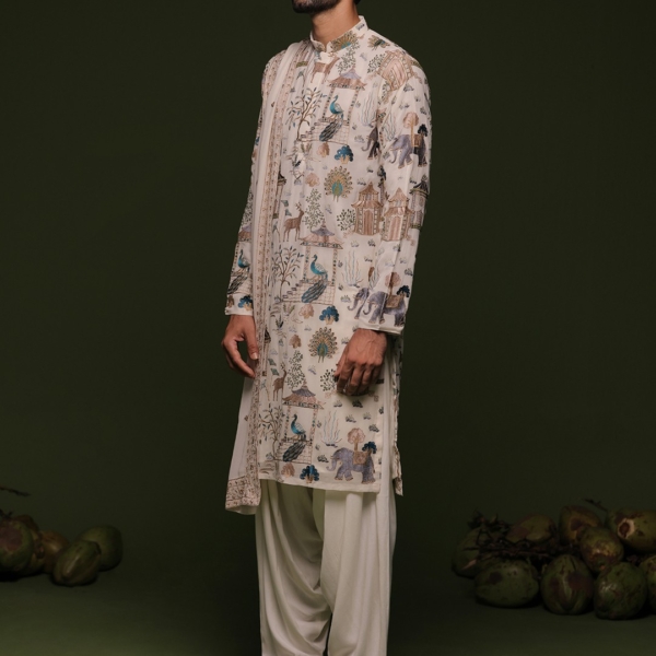 Ethnic Motifs Embroidered Mandarin Collar Straight Kurta with Patiala & Dupatta