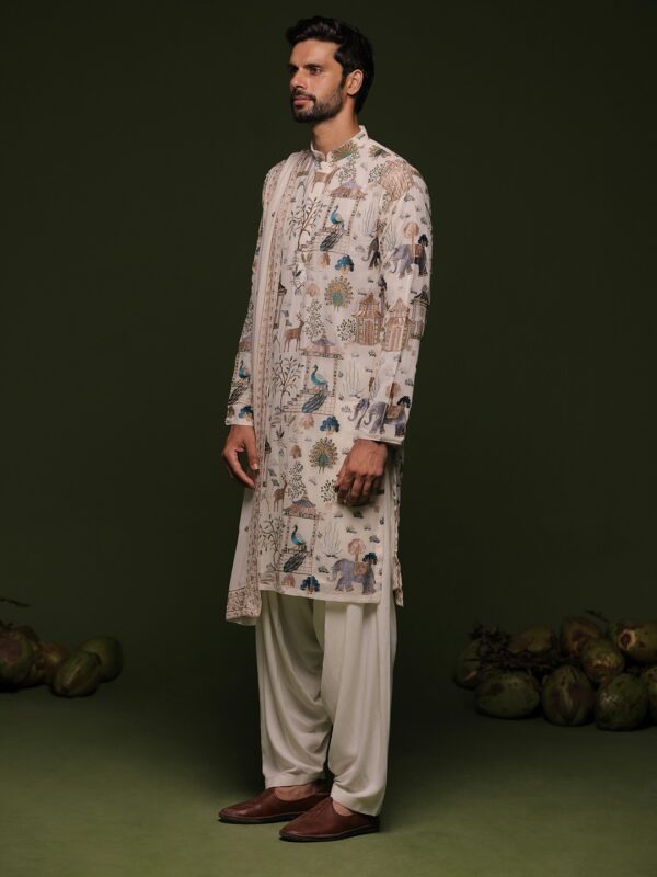 Ethnic Motifs Embroidered Mandarin Collar Straight Kurta with Patiala & Dupatta