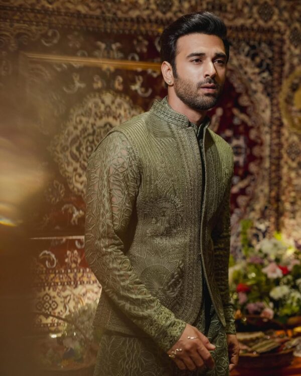Mehendi Green Silk Zardosi Kurta Jacket Set