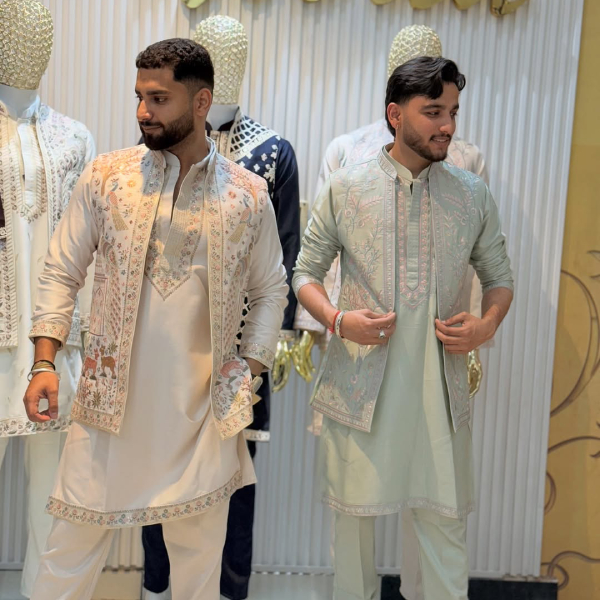 Embroidered Waistcoat & Kurta Pyjama for Men – Indo Western