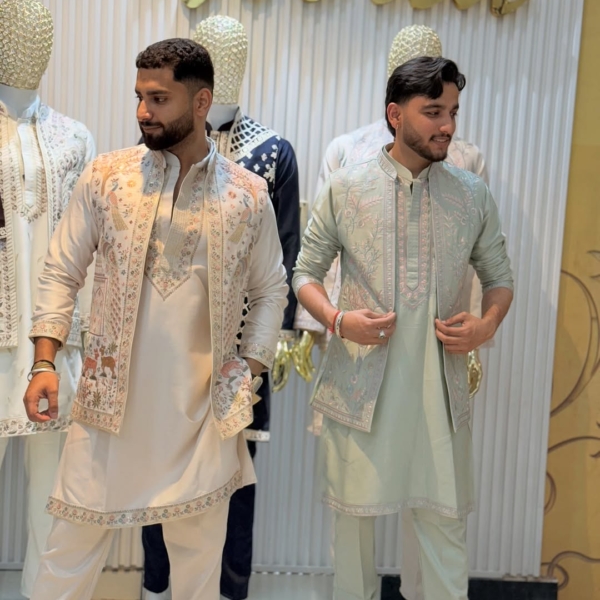 Embroidered Waistcoat & Kurta Pyjama for Men – Indo Western